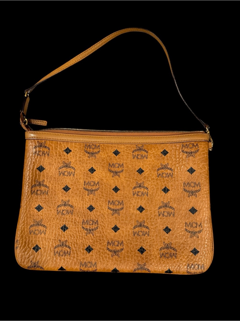 MCM Cognac Visetos Shoulder Bag Pouch Gold Hardware